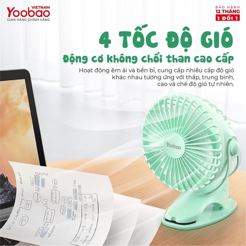 Quạt Tích Điện Cầm Tay Yoobao Xoay 720 Độ Với 4 Tốc Độ Gió Siêu Mát, Dùng Pin 6400mAh Siêu Trâu 6