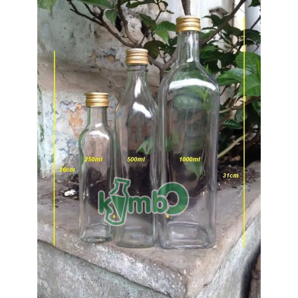 Chai thuỷ tinh vuông nắp nhôm vàng