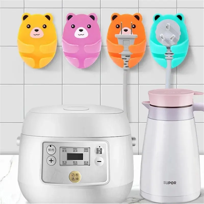 Móc Dính Gấu âu yếm, Thiết kế hoạt hình dễ thương, Treo tường, Giá đỡ ổ cắm phích cắm không cần đục lỗ, Phụ kiện lưu trữ gia đình 5