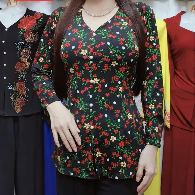 ÁO LẺ BÀ BA BÔNG thun giấy co giãn (KHÔNG KÈM QUẦN) MÃ 45,41,42,28,46,HOA VĂN mới,hoa cúc,chấm xanh/ Nữ Top 7