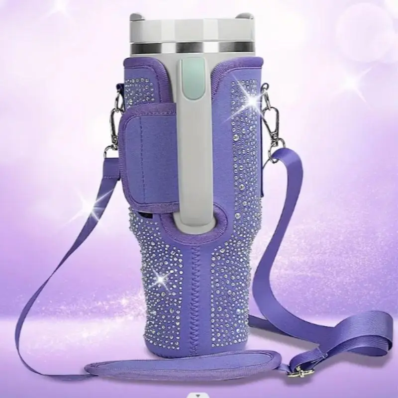 Glitter Water Bottle Sleeve with Adjustable Strap, 1 Count Reusable Portable Tumbler Decorative Cover, Drinkware Accessories [without Bottles]