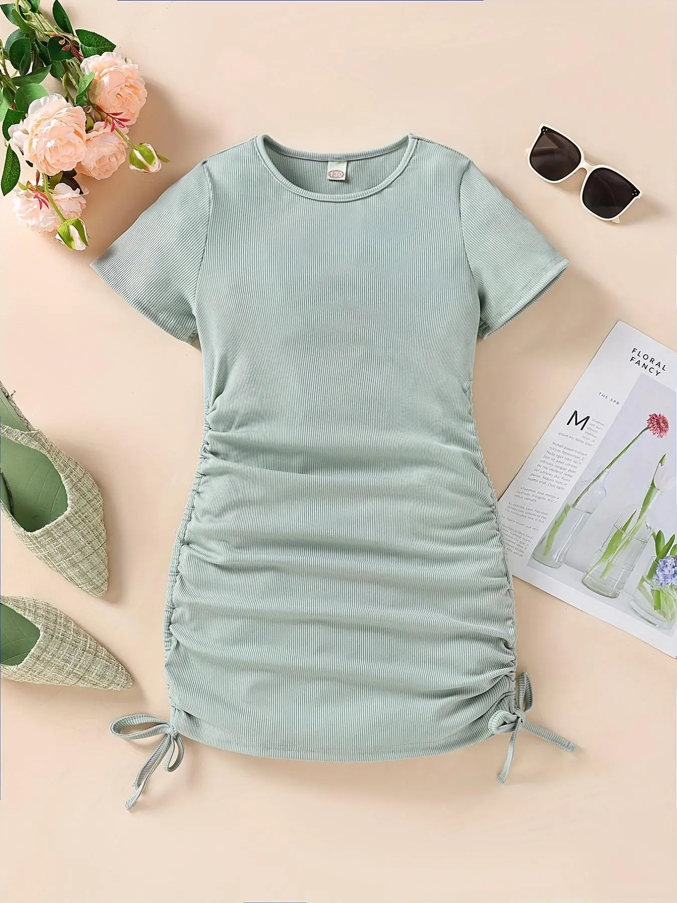 Girl's Solid Color Dress, Elegant Casual Dress for Summer, Kids Clothes for Daily Wear