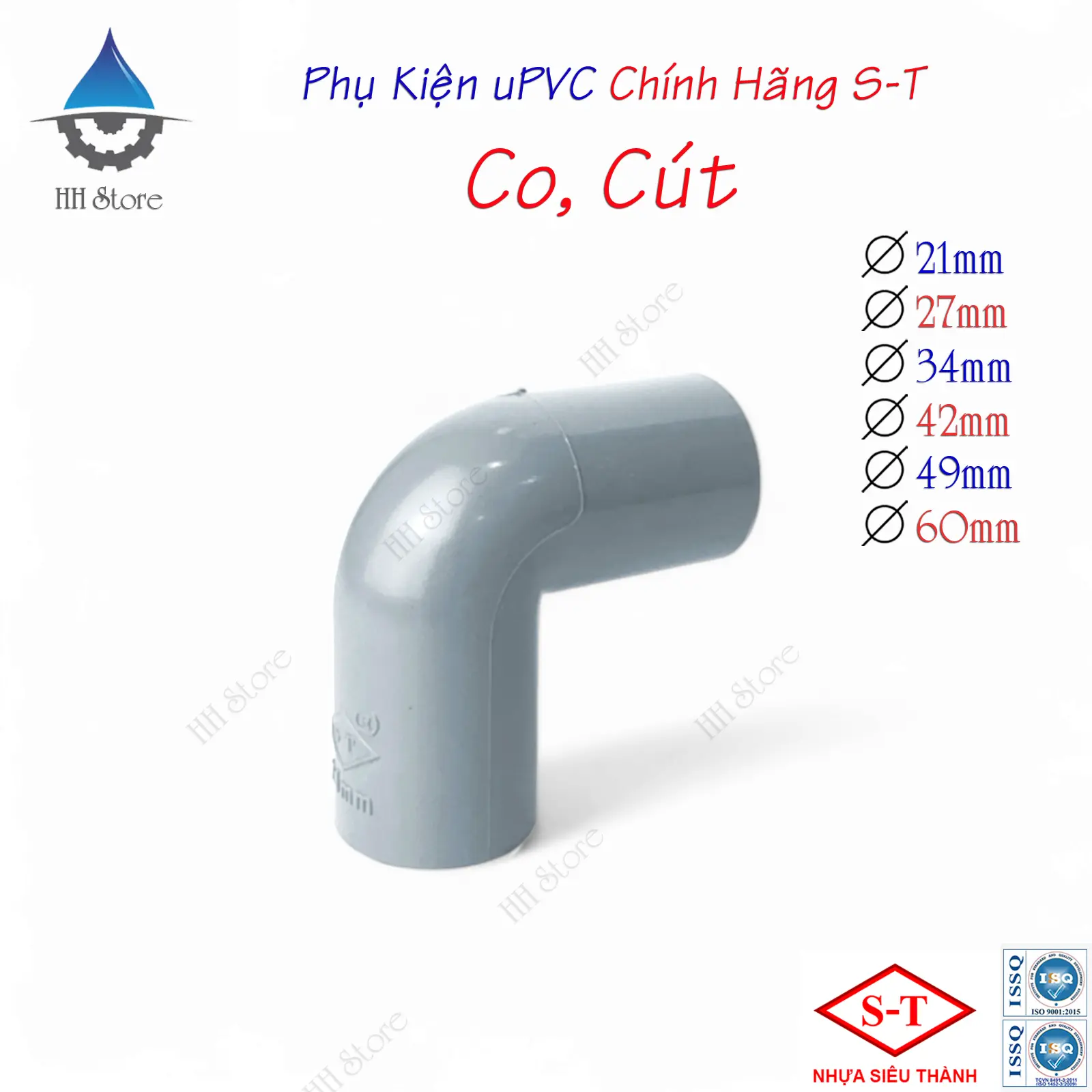 Co, Cút, Co Góc Vuông 90 độ phi 21, 27, 34, 42, 49, 60mm. Hàng Chính Hãng - Nhựa Siêu Thành (ST)