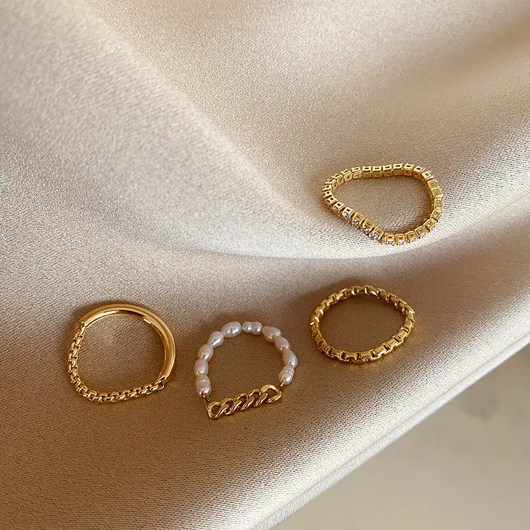 Chain Ring Set Niche Design Freshwater Pearl Zircon Chain Ring Set for Wome - TikTok ...