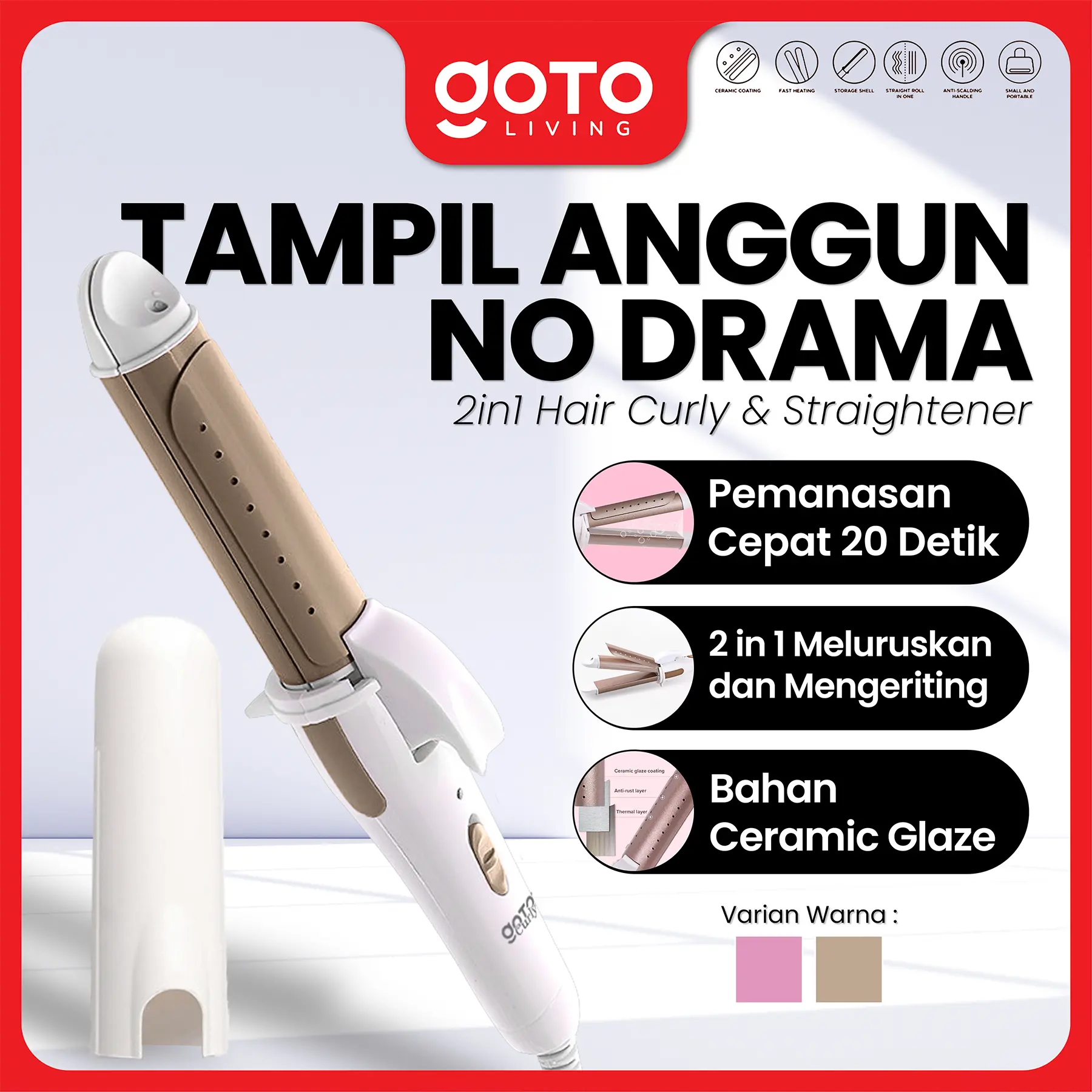 Goto [COD] Curly Catokan Rambut Catok Lurus Keriting 2in1 Hair Straightener