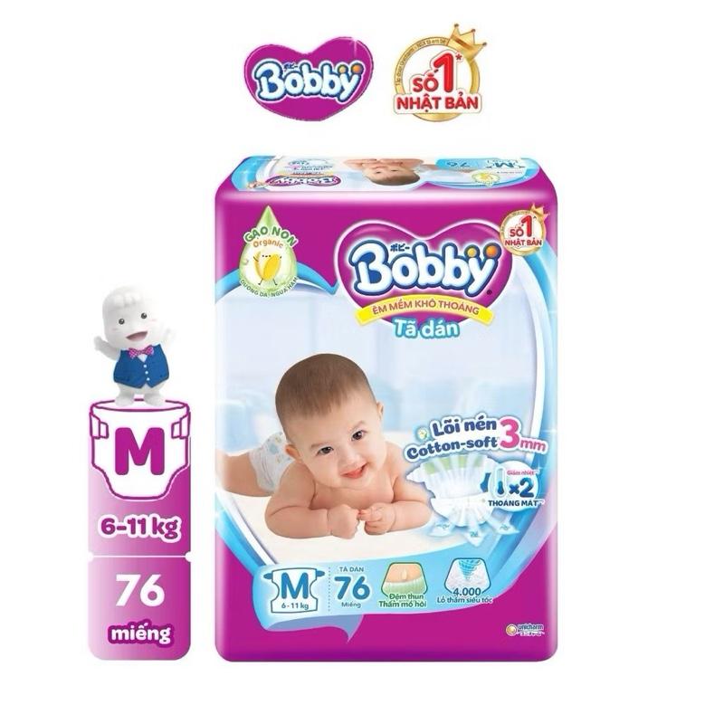 (mua 4 gói tã tặng balo bobby) tã dán bobby M76 không cộng /m76+6m ngẫu nhiên gạo non mới lõi nén 3mm Cho Bé bỉm  bobby