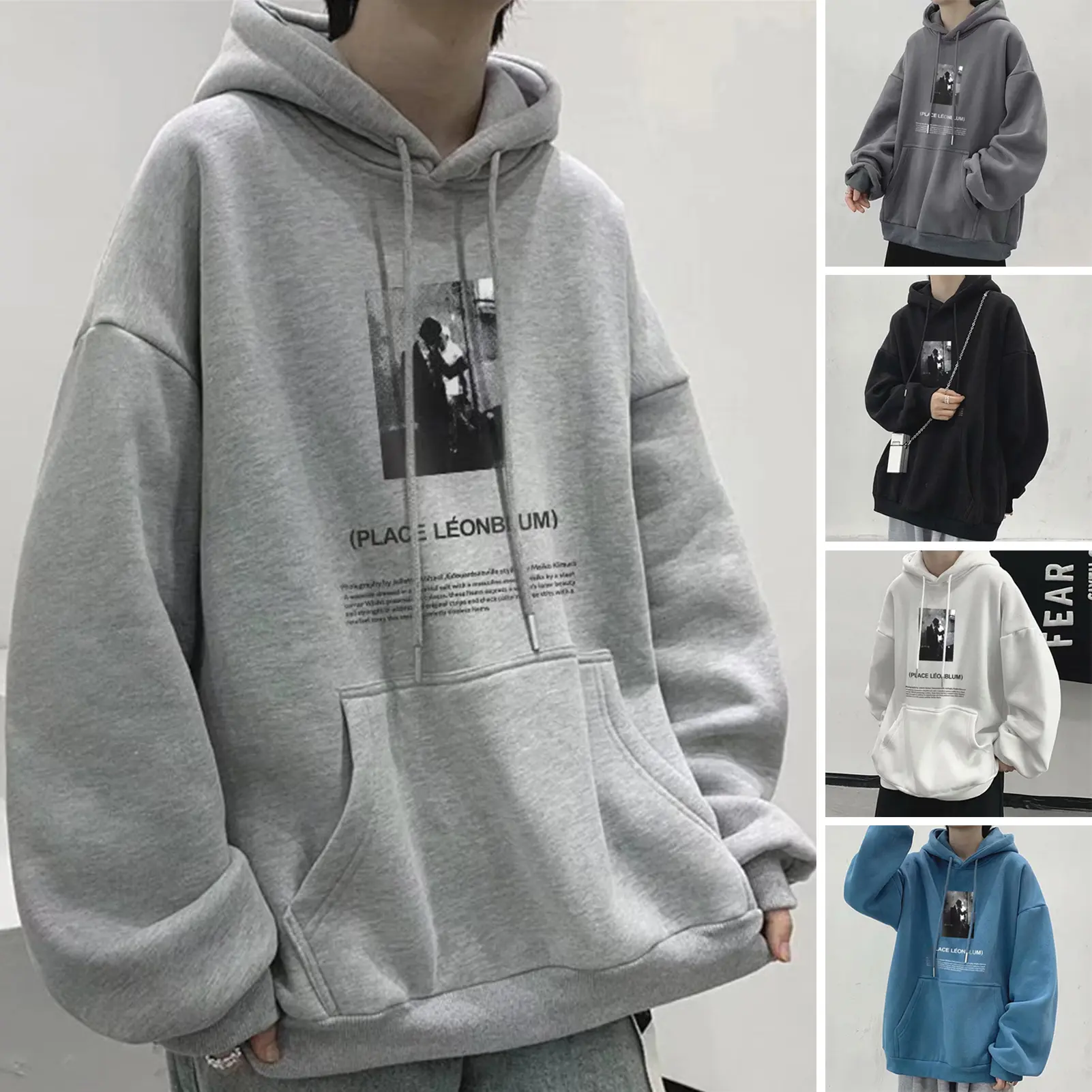 Huxriqvy Men Winter Hoodie Drawstring Loose Hooded Letter Print Soft Cold-proof Big Patch Pocket Long Sleeves Autumn Hoodie Daily Clothes