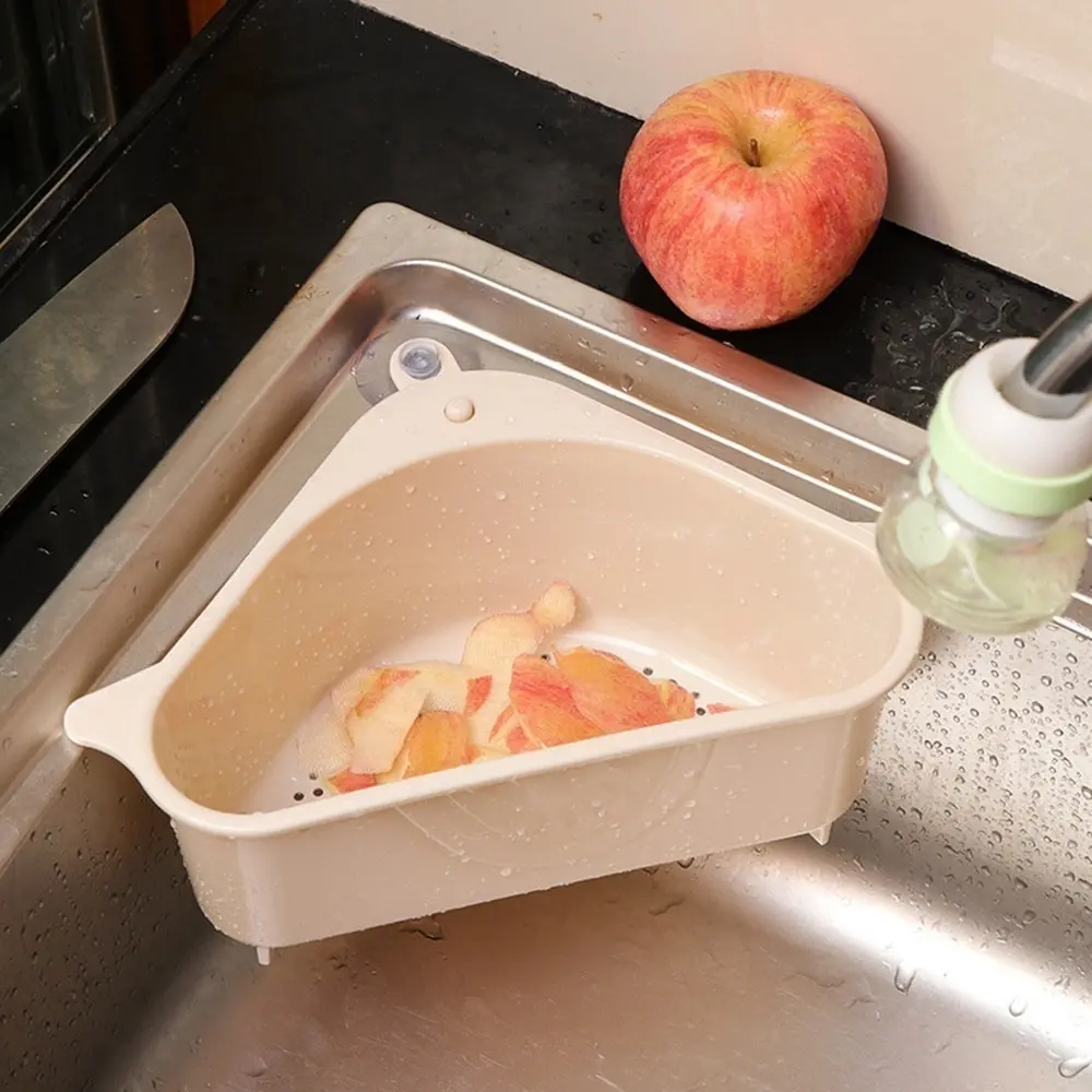 Kitchen Triangular Sink Strainer Drain Fruit Vegetable Drainer Sponge Rack Storage Tool Basket Suction Cup Sink Filter Rack Tool Thick Utensils