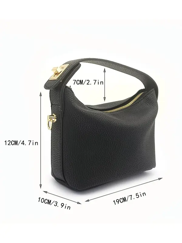 Women's Solid Color Textured Handbag, 2024 New Style Pu Leather Zipper Shoulder Bag for Daily Used, Casual Trendy Versatile High-quality Daily Commuting Bag 5