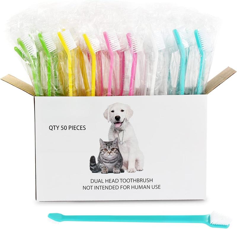 TikTok Shop 50 Pack Dual Ended Long Dog Pet Safe Super Soft Bristles for Pet Dog Puppy Kitten Care Gums Pet toothbrushes in Box Bulk Individual polybag Colorful