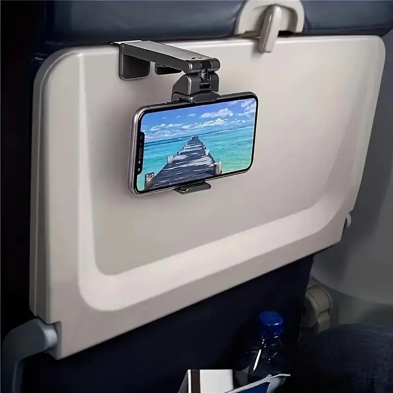 Adjustable Airplane Phone Holder, Portable Foldable Travel Phone Tablet Holder, Rotatable Phone Mount for Airplane, Train & Car Seat, Stand