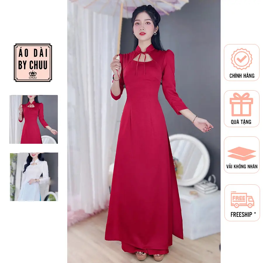 Áo dài cách tân nữ may sẵn cổ cột nơ CHUU AD8037 - không kèm quần