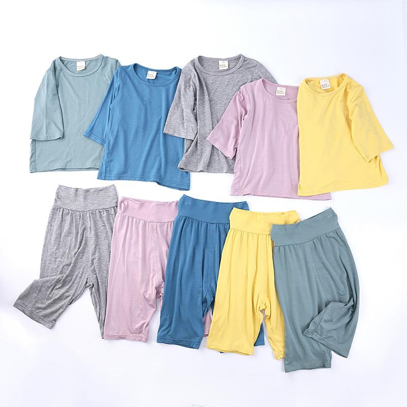 Brand Children'S Clothing Summer Modal Half Sleeve Middle Pants Style Homewear Pajamas Bellyband Children'S Suit 0