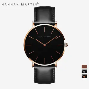 HANNAH MARTIN Jam Tangan Pria estetik aesthetic couple terbaru Sangat tipis 100% Original korea fashion anti air tangan Kulit Cowok simple Quartz analog Laki Arloji CH02 hadiah watches Stainless