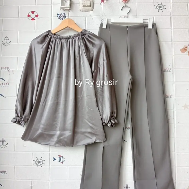 Setelan Wanita Naila Blouse Shimmer Celana scuba Panjang 5