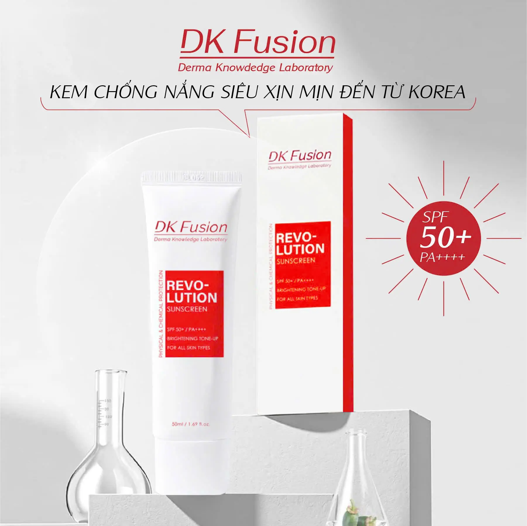 Kem chống nắng tone hồng DK Fusion SPF 50+/PA++++ 50ml - Nâng tone da tự nhiên