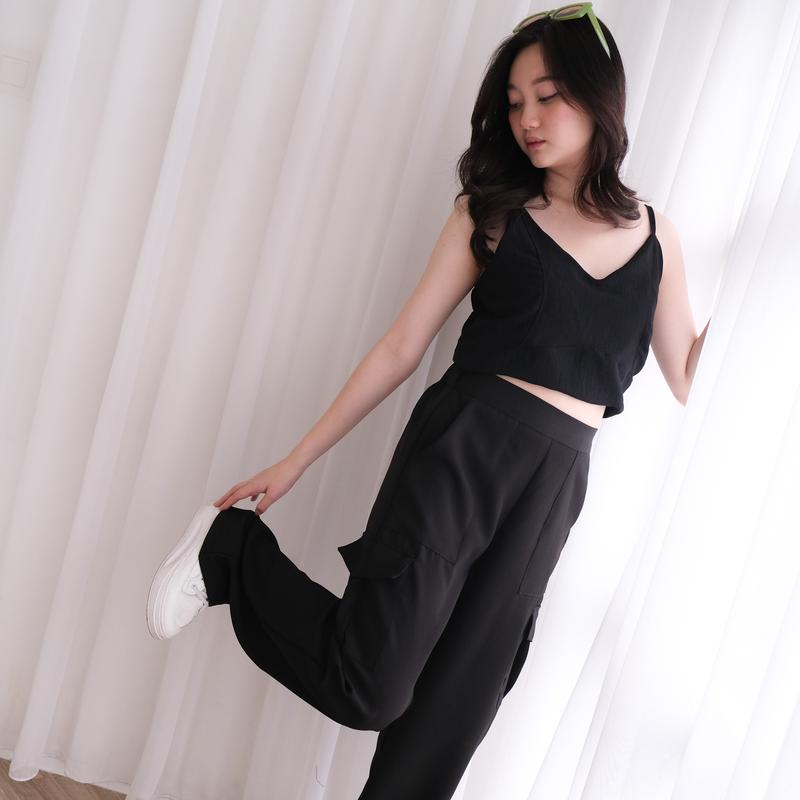 Naya Cargo Pants - Celana Panjang Wanita Cargo / High Waist /  Stretch / Karet / Kantong / Casual 4