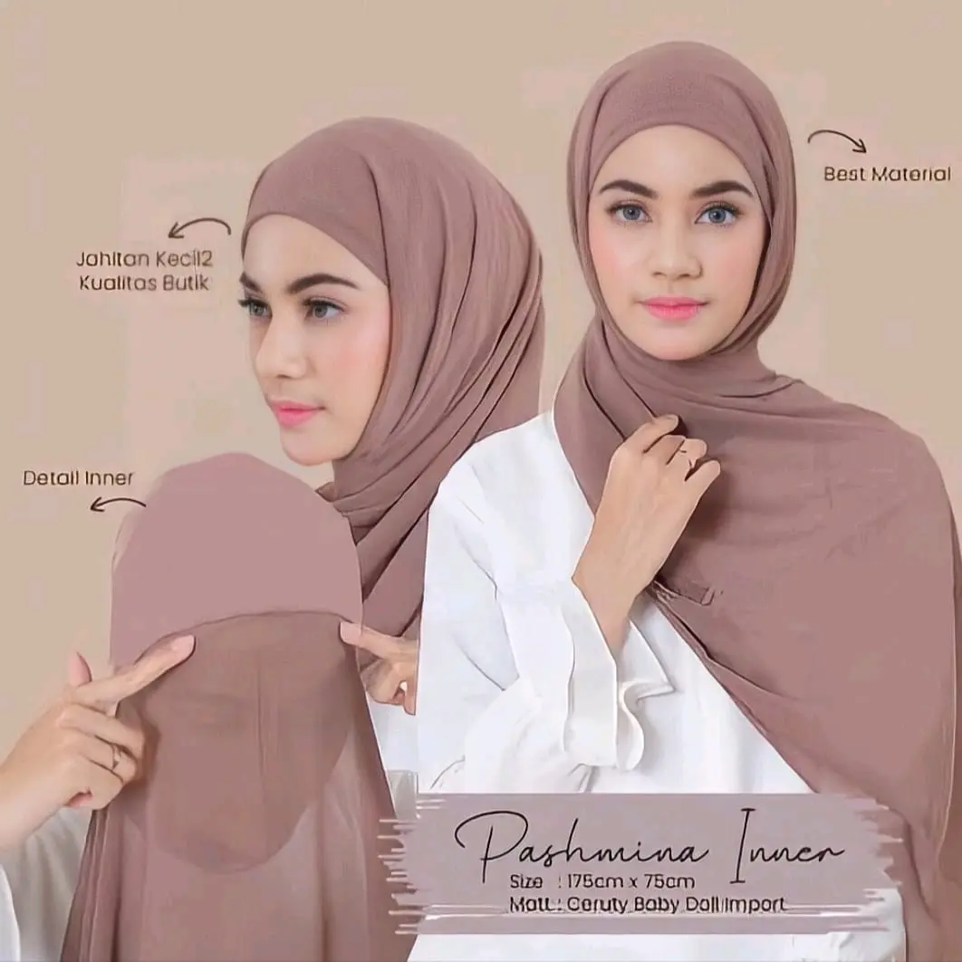Pashmina inner 2in1 ceruty babydoll premium 175x75cm - Pasmina instan ceruti