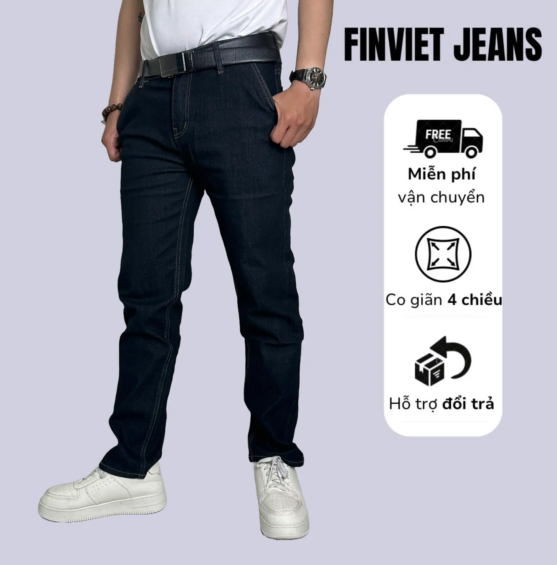 F.103 QUẦN JEAN NAM CAO CẤP ĐEN CO GIÃN TỐT THỜI TRANG NĂNG ĐỘNG FINVIET JEAN