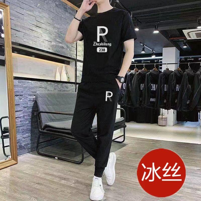 Bộ Đồ Mùa Hè Cho Nam, Hàng Mới Về, Quần Áo Thể Thao, Phong Cách Thường Ngày Dáng Rộng Vừa Vặn, Hợp Xu hướng Và Đẹp Trai, Làm Bằng Lụa Lạnh, ngắn Tay, Bao Gồm Quần Dài Nam, Hợp Xu hướng 5