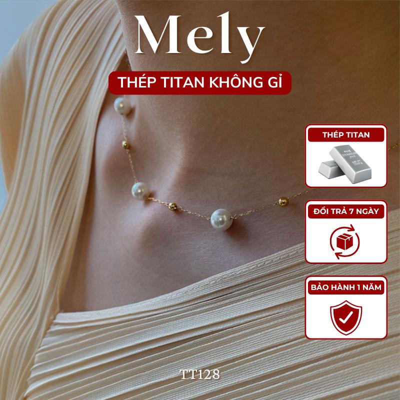   KHÔNG ĐEN GỈ  Vòng tay Dây chuyền nữ thép Titan phối ngọc trai nhân tạo phụ kiện thời trang Hàn Quốc - Mely TT128 