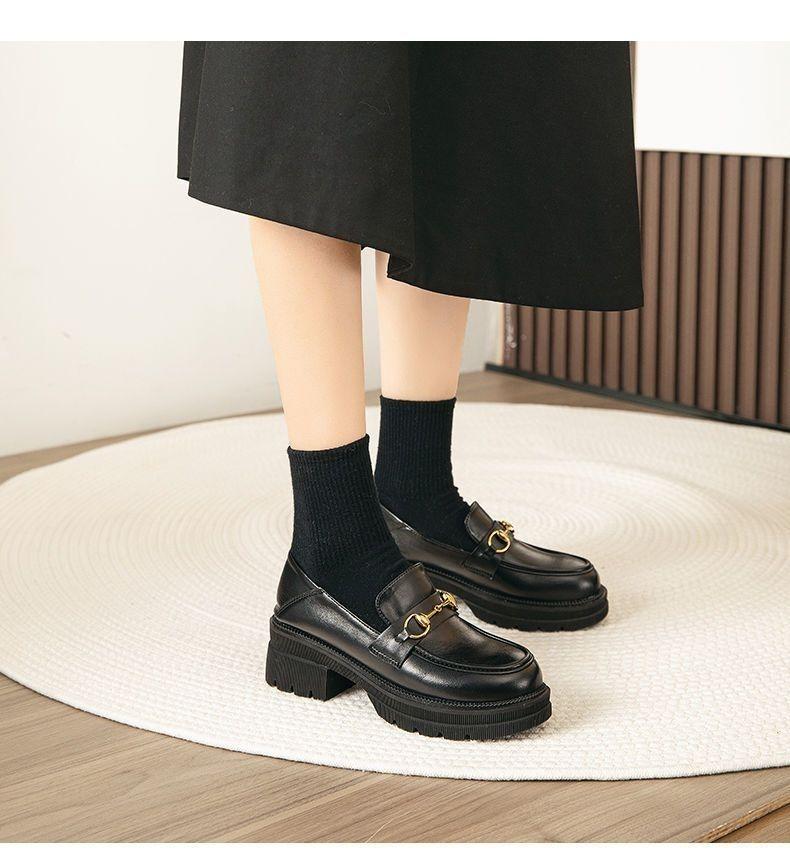 Product Introduction of Platform Loafers Women's 2024 New Shoes Slip-on Leather Shoe Heighten Soft Bottom Spring British Style Single-Layer Shoes Closed 36