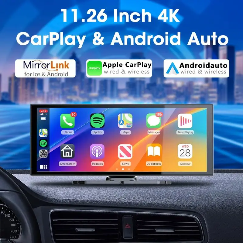 11.26 Inch Wireless Car Play Screen, Car Video Player with 4K 360° Rotatable Dashcam, Car Audio Receiver with BT, AUX, FM, Automotive, Car Camera 3