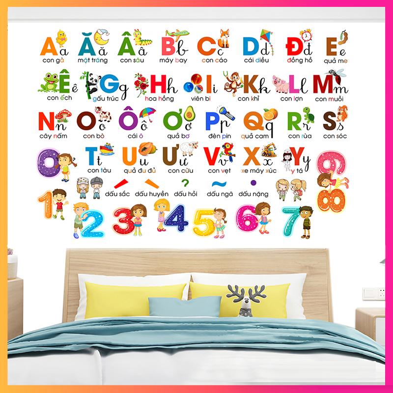  Đề can sticker hình dán tường bảng chữ cái t.iếng việt cho bé Decal 