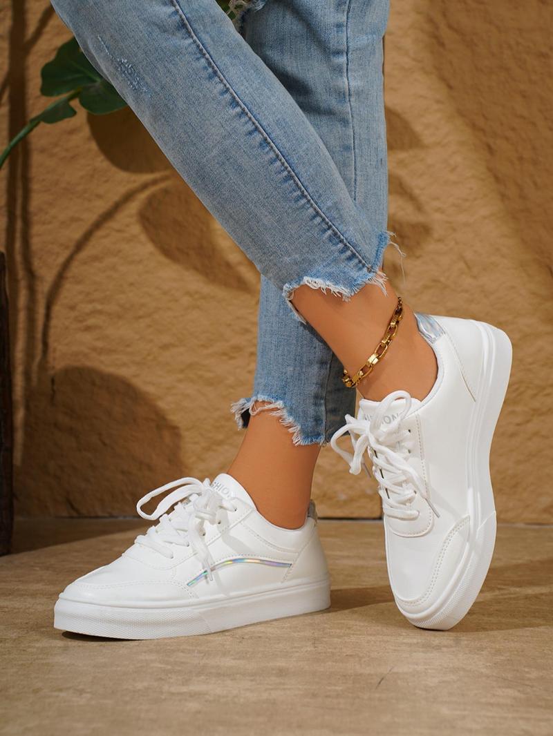 Product Introduction of Women's Fashionable Lace Up Low Top Casual Sneakers, Casual Comfortable Sports Shoes for Daily Wear, Female All-match Round Toe Shoes for Daily Wear 14