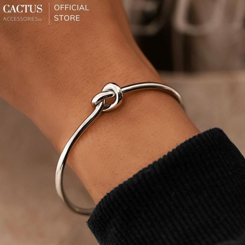 Vòng tay cuff màu bạc thiết kế nút thắt xoắn, kiểu dáng basic freesize, thép titan không gỉ - Cactus Accessories vòng  tròn mobius