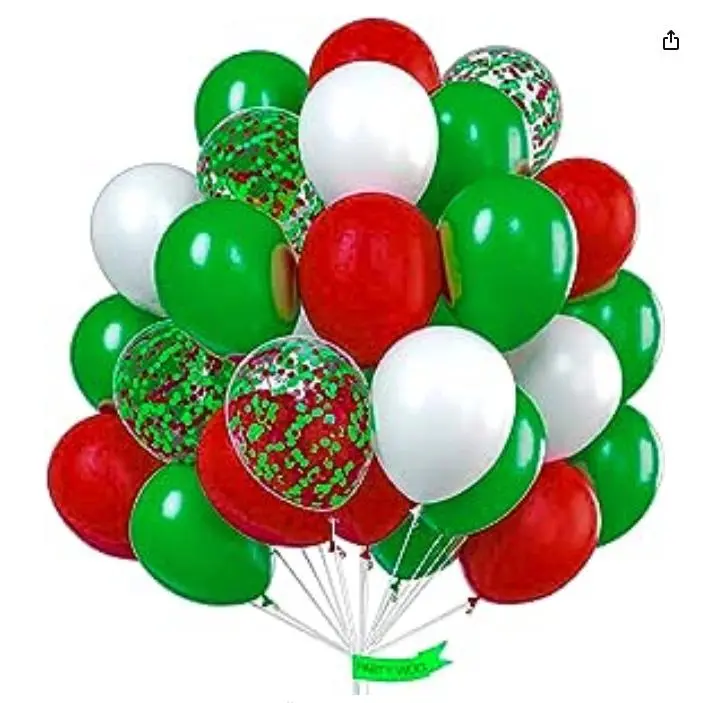 60 Ribbons Party Balloons, Red Balloons, Green Balloons, Christmas Balloons Garland Confetti Gas