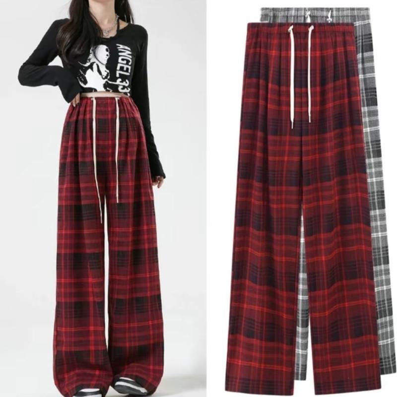 Quần Bầu ống rộng kẻ Caro , Quần bầu cạp chun dây rút thắt eo dáng suông dài ( Quần Caro ) Nữ Ong Women Pants