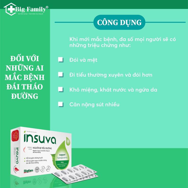 INSUVA - hạ đường huyết, giảm nguy cơ biến chứng do đái tháo đường 2