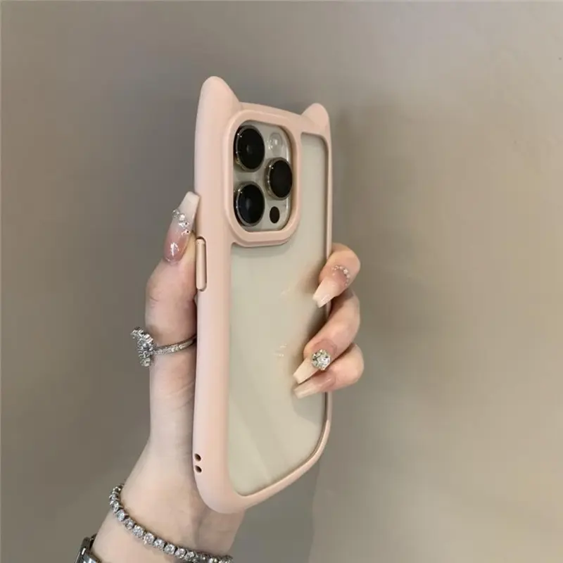 Ốp Trong Suốt Tai Mèo, Thiết Kế Dễ Thương, Tương Thích Với iPhone 16, 11, 12, 13, 14, 15, 16, Pro Max Và Pro Max Plus, Ốp Lưng Acrylic Cứng Chống Sốc, Silicon Mềm, Kawaii Funda 2