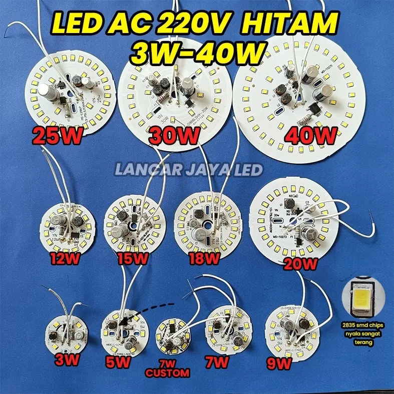 PCB LED AC HITAM All Watt 3,5,7,7(custom)9,12,15,18,20,25,30,40Watt ~lancarjayaled~