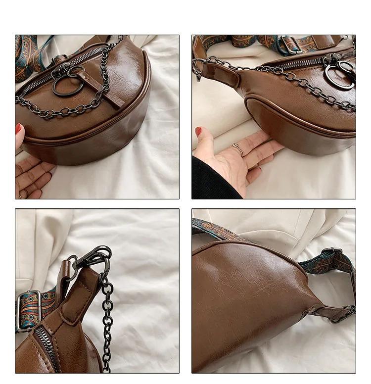 Product Introduction of Fashion saddle waist bag fanny pack luxury leather female belt bags chain handbag purse women retro shoulder crossbody chest bag 46