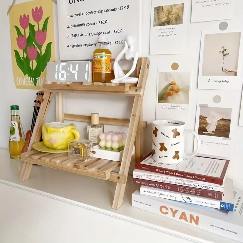 Wooden Double Layer Storage Rack, Desktop Storage Organizer, Home Organizer for Living Room, Bedroom, Kitchen, Balcony, Office, Dormitory, Organization Ideas, Desk Accessories, Big Young Racks