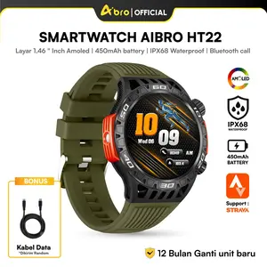 AIBRO Smartwatch HT22 Anti Air AMOLED 1.46 Inch IP68 Support Strava Bluetooth Flashlight Jam Tangan Pria Hitam