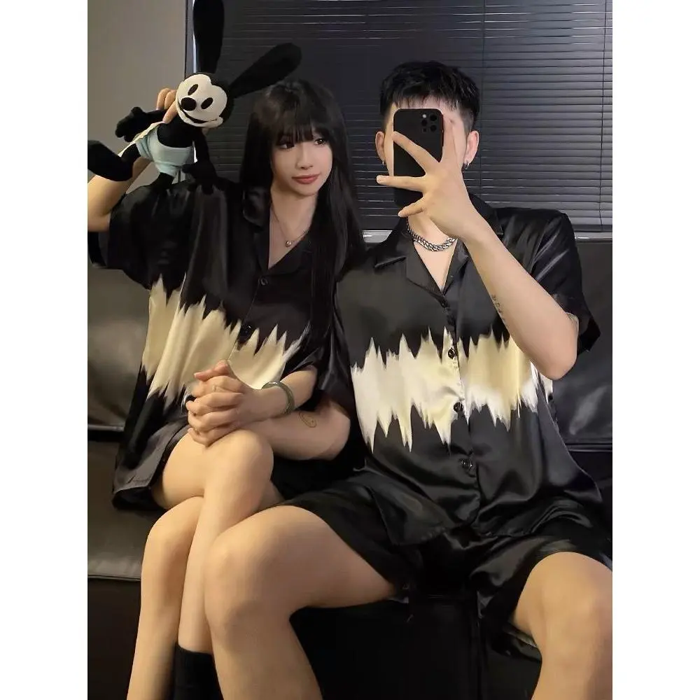 Bộ Đồ Ngủ Cặp Đôi, Chất Liệu Lụa Lạnh Quần Áo Ngắn Tay Và Quần Đùi Nam Nữ Mỏng Mùa Hè, Bộ Đồ Mặc Nhà Người Nổi Tiếng Trên Internet, Bộ Đồ Hai Mảnh, 2024