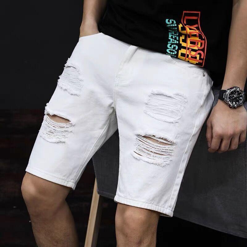 Quần Dài Đến Đầu Gối, Thời Trang Ngoài Trời Mùa Hè, Quần Giữa Nam, Quần Ống Túm, Quần Short Denim Rách Màu Đen Hợp Xu hướng Mùa Hè Mới 2024, Dành Cho Nam Giới, Tỷ Lệ Mua Lại 87% 1