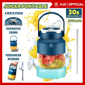 [HJS] Portable Juice Blender 8 mata pisau 500ml juicer dengan silikon sedotan Rechargeable kapasitas besar belender portable Baterai Biru Hijau Pink Stainless