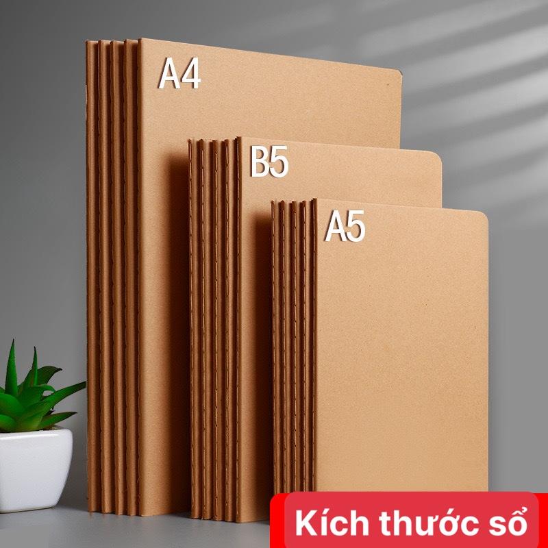 Sổ Tay Ghi Chép Khổ A5 B5 72 trang kẻ ngang, kẻ caro, giấy kraft retro Chất Lượng Cao cho học sinh, sinh viên đồdùn g