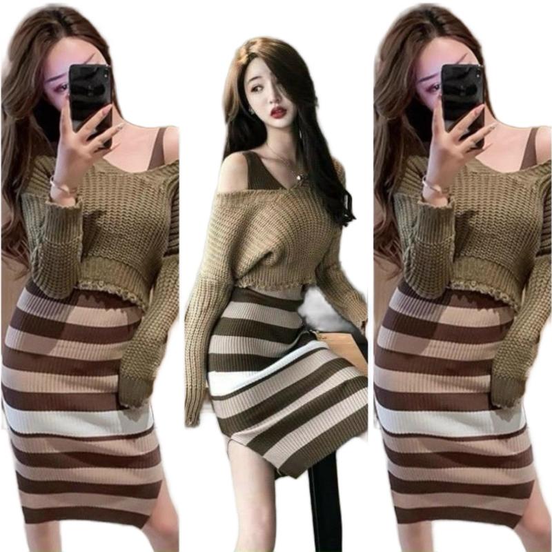 [S53] Set len nâu 2 món váy ôm áo cổ tim dáng ôm Nữ  Women Nhung Top