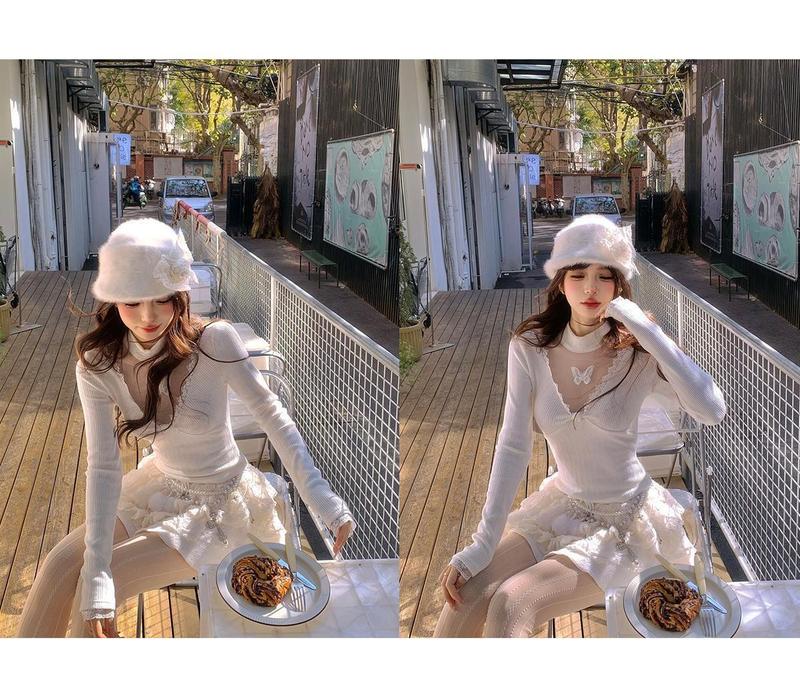 Product Introduction of Áo Thun Dài Tay Ngọt Ngào Tiệc Trà, Đồ Len Phù Hợp Bên Trong Ren, Áo Nữ Mùa Thu Và Mùa Đông, Cao Cổ, Thuốc Bắc Thuần Khiết, Sang Trọng Và Đẹp Mắt, Hàng Đầu 7
