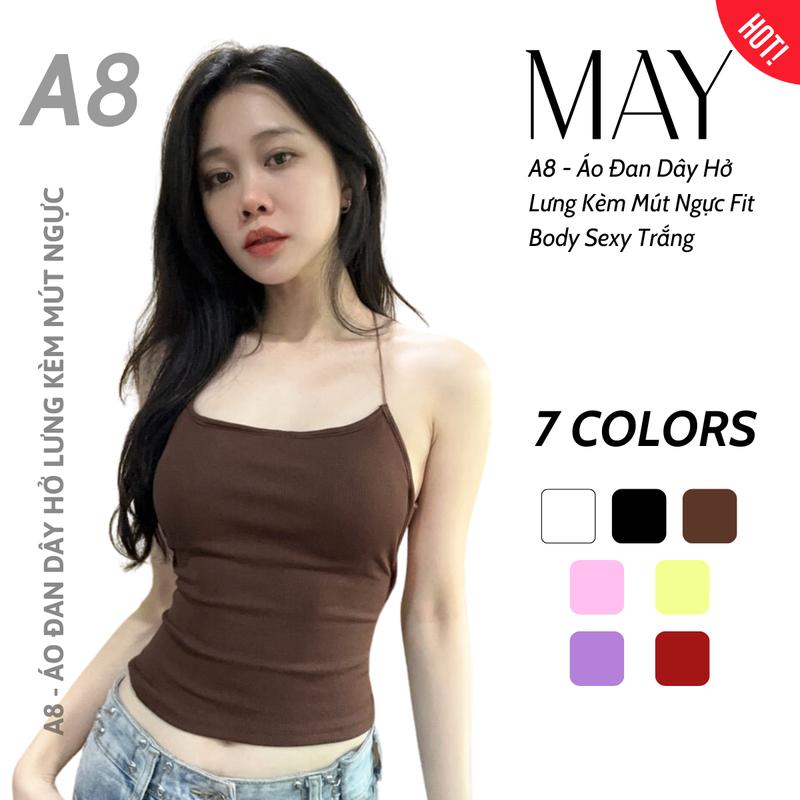 A8 - Áo Đan Dây Hở Lưng Kèm Mút Ngực Fit Body Sexy Trắng / Đen / Đỏ / Nâu Nữ Women Top Thun
