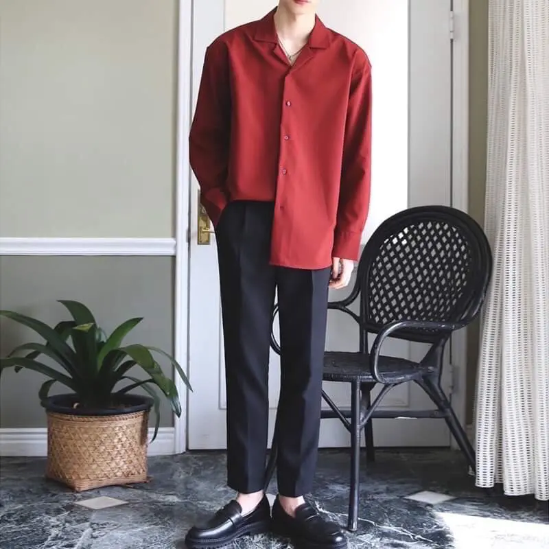 Áo sơ mi unisex form rộng cặp đôi nam nữ đỏ giáng sinh MM01 MEMOTOP Menswear xxl thường 3