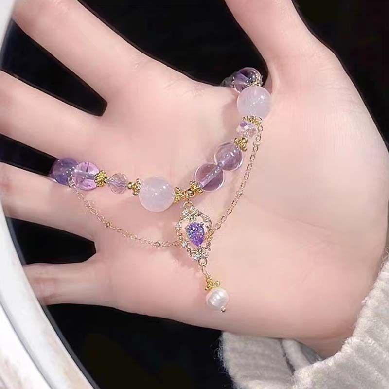 Product Introduction of New purple crystal bracelet color collision light luxury niche delicate feeling fairy hand chain best friend gift wisteria flower hand chain 7