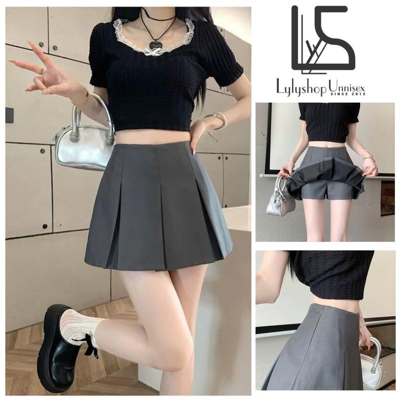 Chân váy xếp ly LylyshopUnisex kiểu chân váy chữ A xếp ly to có quần trong 2 lớp dày dặn hàng QCCC 0