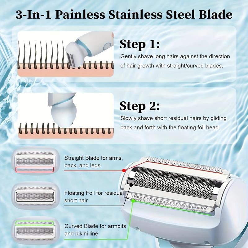 Electric Women's Shaver, 1 Count USB Rechargeable Washable Hair Removal Tool with Accessories, Wet and Dry Use Hair Removal Machine for Full Body Hair Removal 4