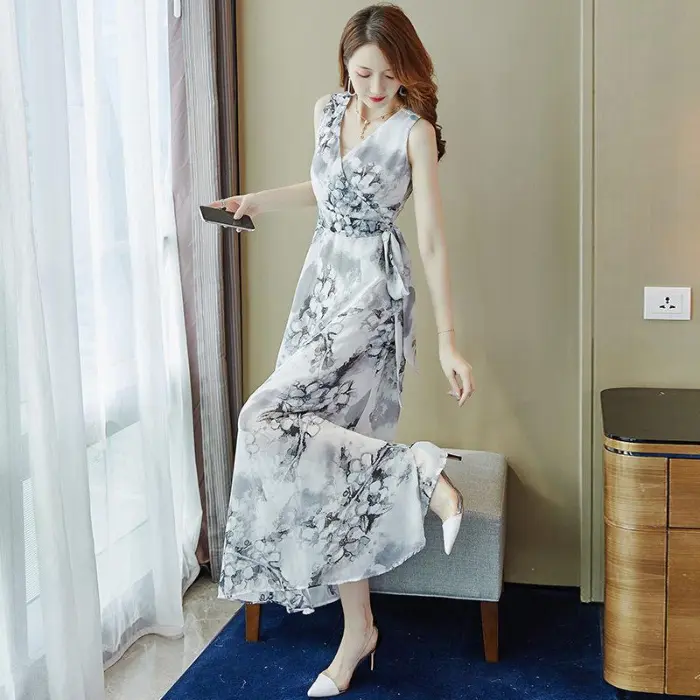 Váy Đi Biển, Phong Cách Bohemian, Váy Dài, Dành Cho Phụ Nữ, Váy Voan Bó Eo, Bó Sát, Thích Hợp Cho Kỳ Nghỉ Trên Bãi Biển, 2022 Hàng Mới Về, Mùa Hè 2025